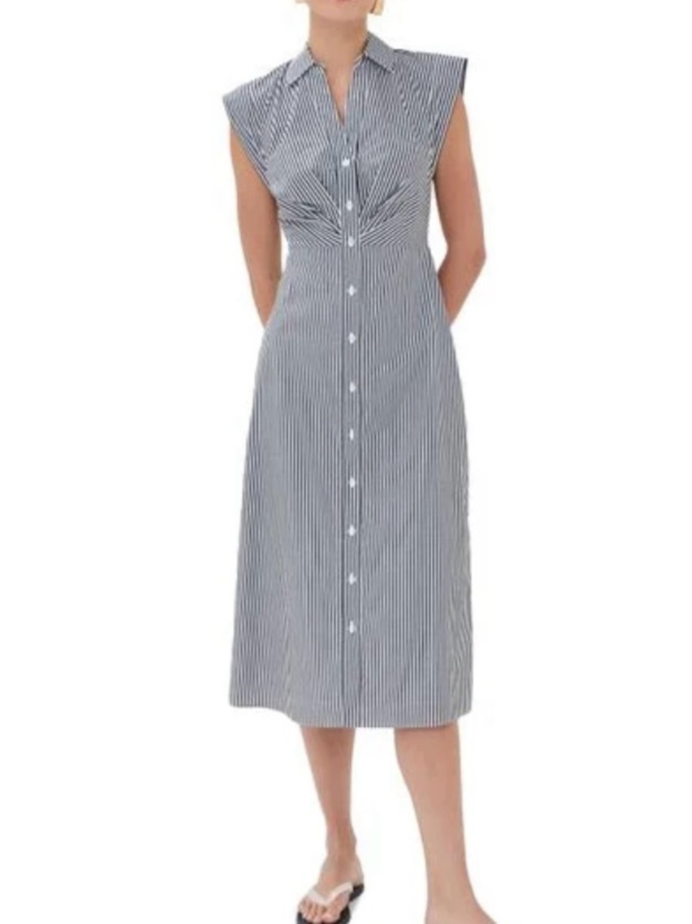 Veronica Beard Blue and White Striped Midi Shirt Dress